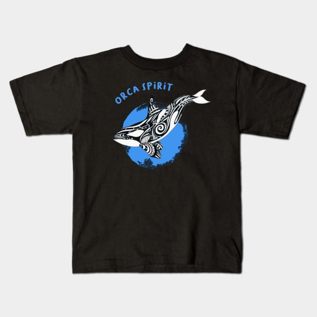 Orca Killer Whale Blue Tribal Tattoo Sun Ink Art Kids T-Shirt by Seven Sirens Studios